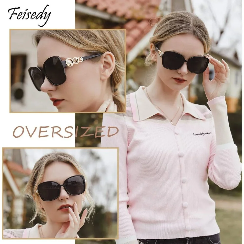 Womens Fashion Sunglasses Square Frame With Pearl Sparkling Eyes Protection